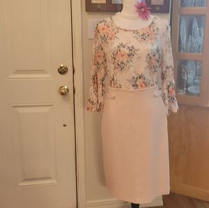 Peach Floral Blouse with Skirt Set